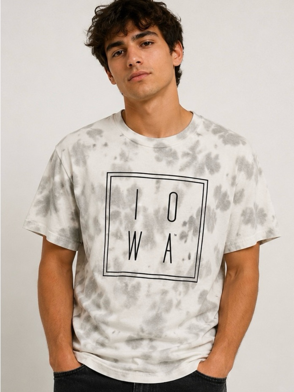 Iowa Graphic Tie-Dye Tee in White and Gray